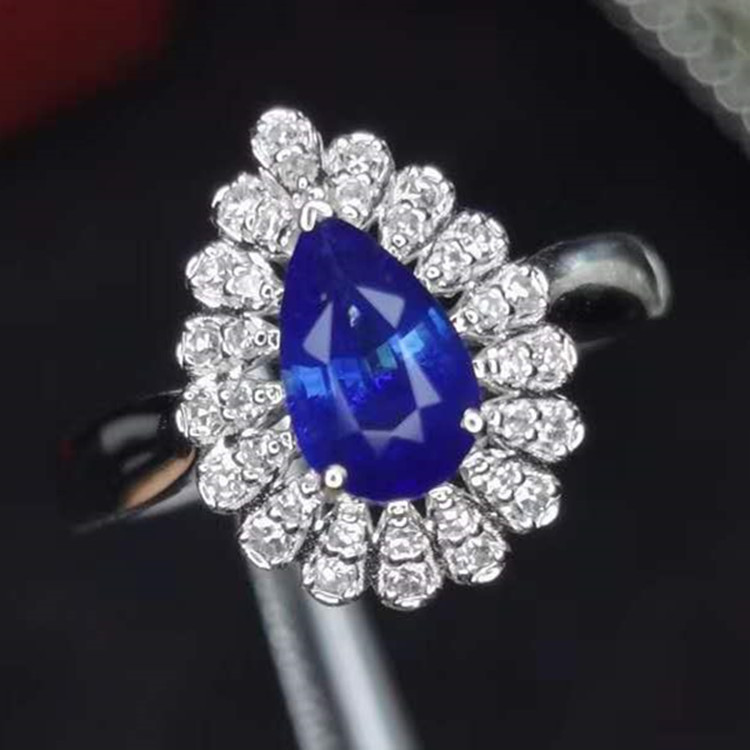 欧美经典款珠宝首饰批发 0.99ct斯里兰卡天然皇家蓝蓝宝石戒指18K